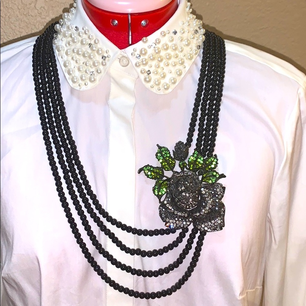 Black beaded and Rhinestone Necklace